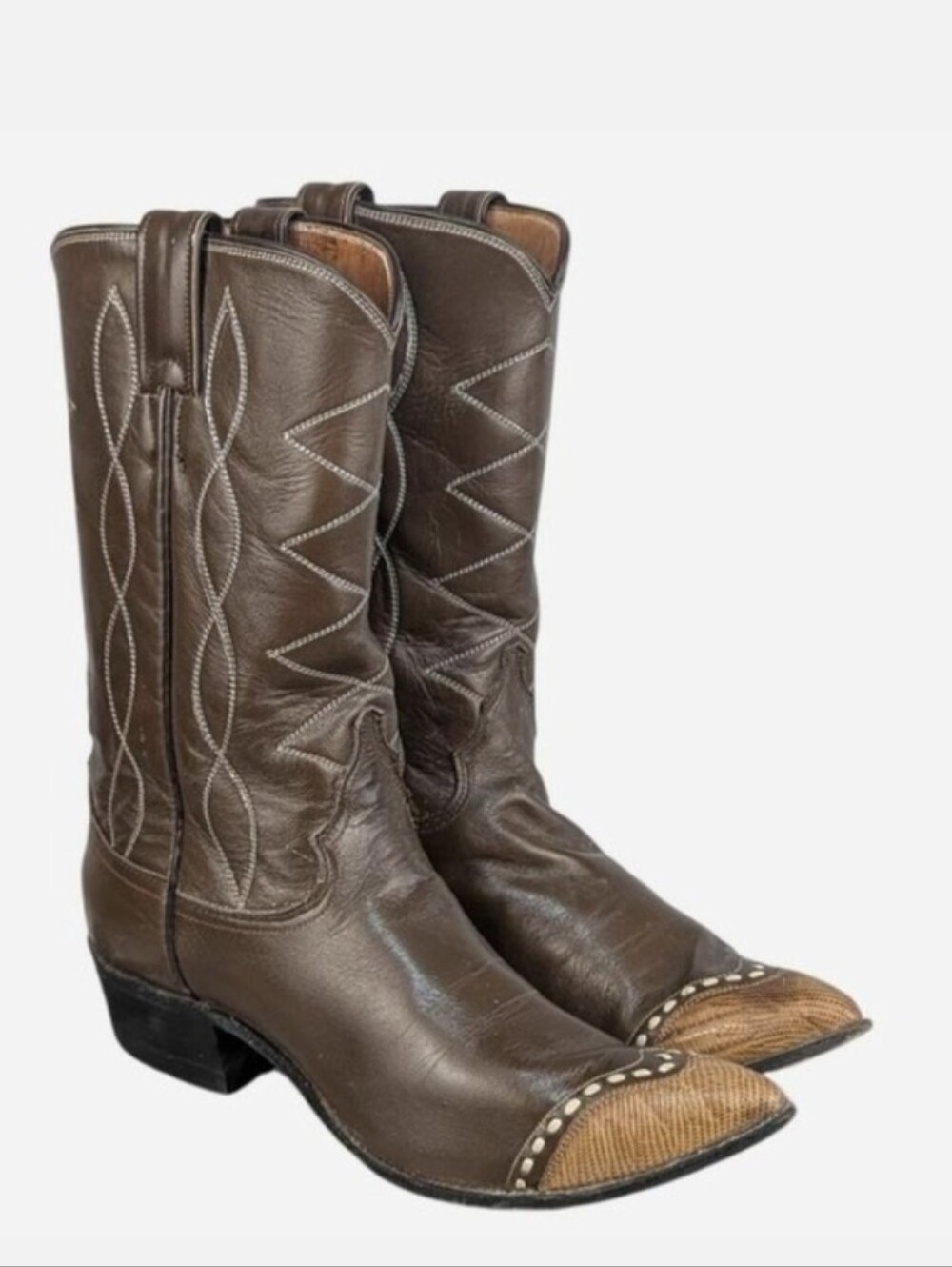 Vintage Justin Boots L4050 Brown Leather Lizard Toe Western Boots Size 8